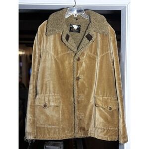 Vintage 70s Sears Western Sherpa Lined Corduroy Ranch Jacket L USA Chore